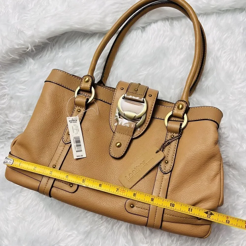 New Apt. 9 Womens Genuine Leather Shoulder Bag Purse Camel Tan Gold Hardware Y2k